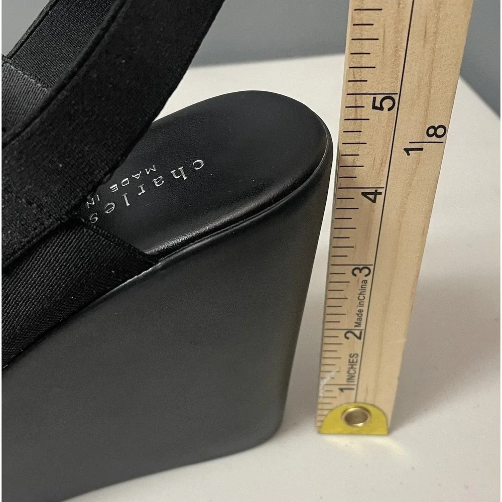 Charles David Womens 10 Black Ankle Strap Patent Leather Wedge Sandal Minimalist